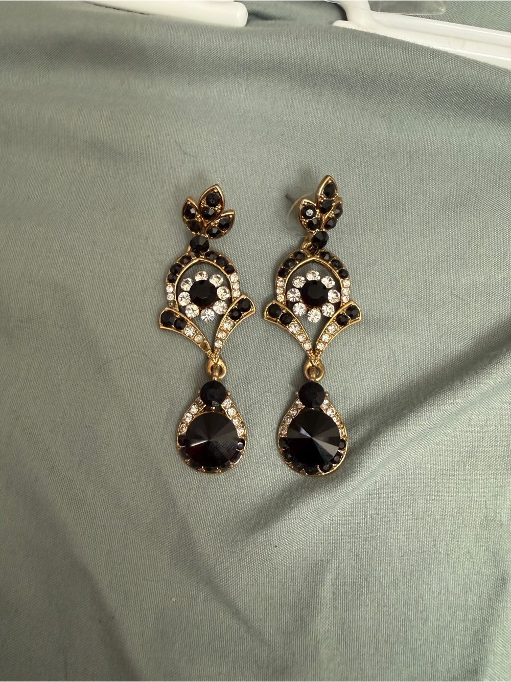 Elegant Black Crystal Drop Earrings - Gold Tone
